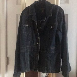 Dark stretch denim jacket.